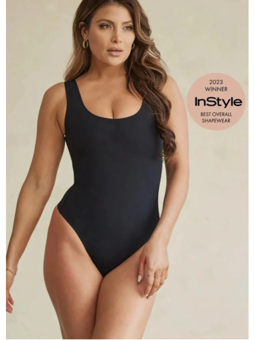 Women's Pinsy Black Scoop Tank Hourglass Shapewear Thong Bodysuit